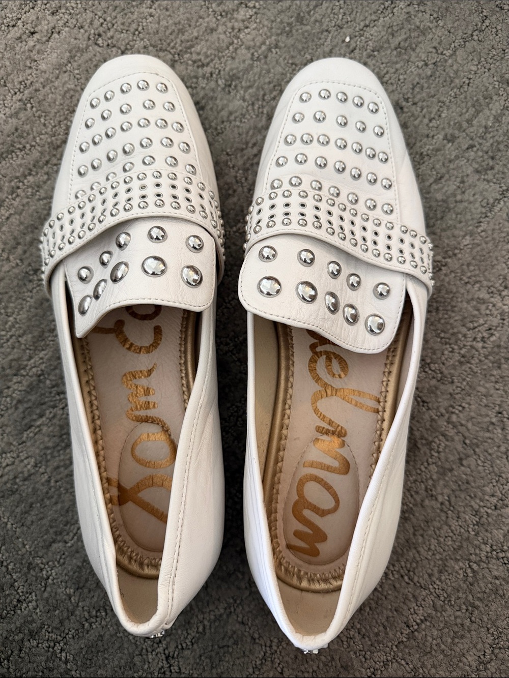 Sam Edelman White Studded Leather Loafers